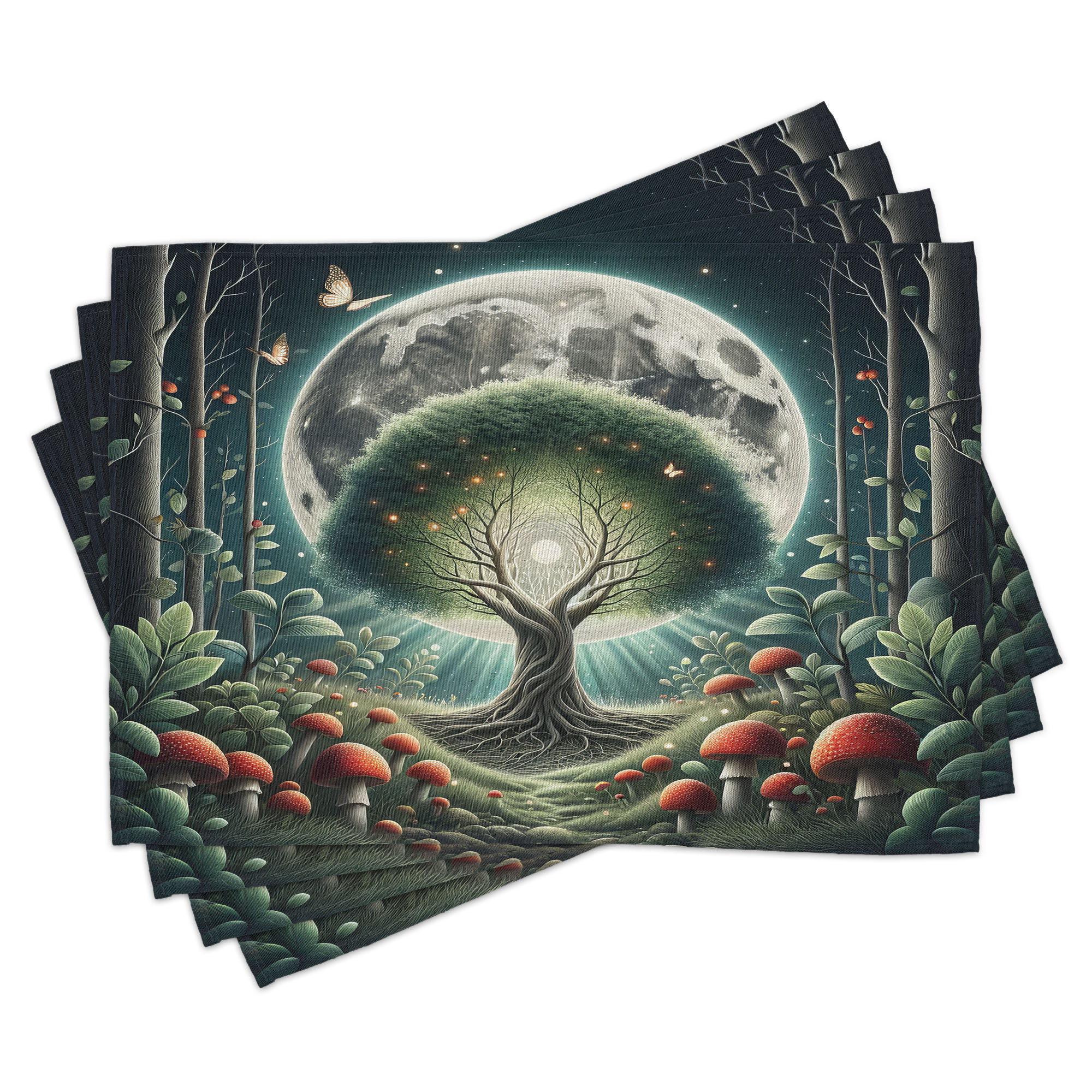 Ambesonne Nature Place Mats Set of 4 Life Tree Astral Scene Wings ...