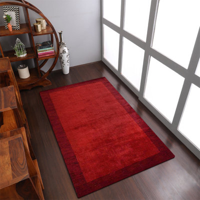 Hand Knotted Loom Wool Eco-Friendly Area Rugs - Rectangle | Red Color | Contemporary | High Pile | Thick | Handmade | Anti Skid | Area Rugs for Living Room, Bed Room