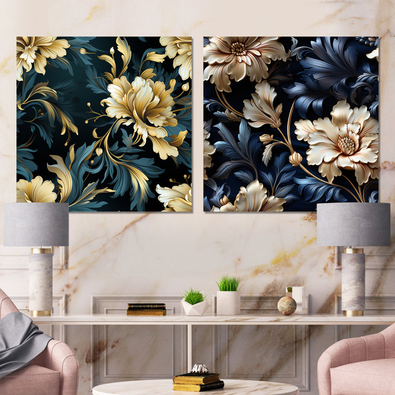Luxueux motif damassé noir et beige II, H 16 po x l 32 po