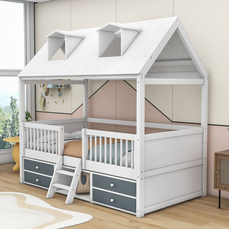 Lit pour enfant avec tiroirs Elderen, Simple, Blanc