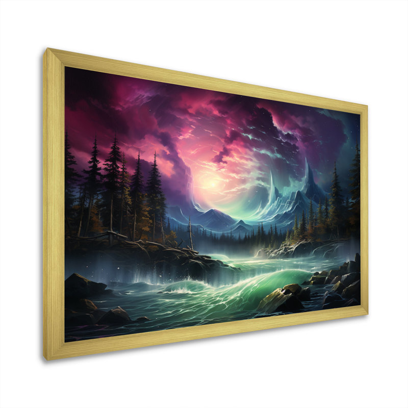 Northern Lights Aurora Cascade - Landscapes Canvas Prints, H 30 po x l 40 po x P 1,5 po, Cadre doré à une seule photo
