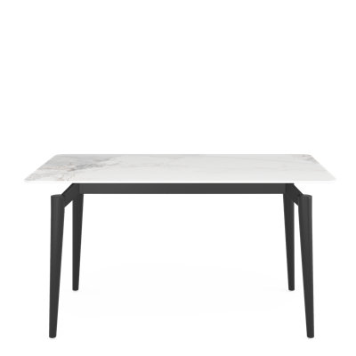 Glossy Rock Table With Black Legs,Sintered Stone Dining Table,Family Dining Table For 6-8 People