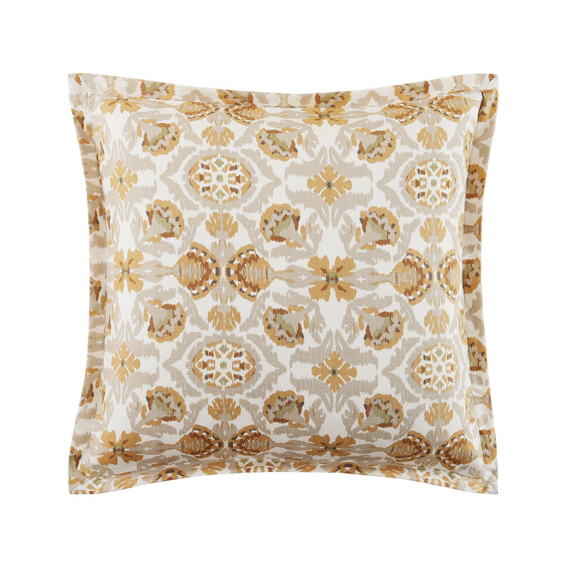 Andie Washed Linen Cream Tuscan Marigold Medallion Pattern Floral Euro Sham 27x27 inch