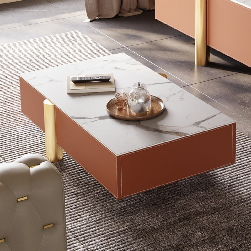 Light luxury style coffee table, 13.78" H x 51.18" L x 27.56" W, Brown