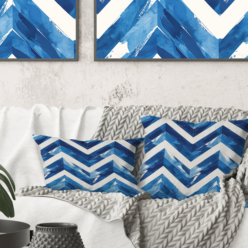 Coussin lombaire bleu moyen Mid-Century Chevron VI - Mid-Century