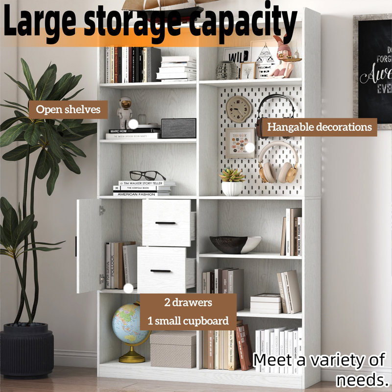 Bookcases And Shelves With Hanging Panels And Drawers, 9-Pocket Display Bookcase, Modern Wide Wooden Bookcase Unit