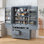 Grand garde-manger autoportant avec 8 tablettes de porte, 3 tablettes réglables, 7 tiroirs et 8 supports à vin pour un rangement efficace