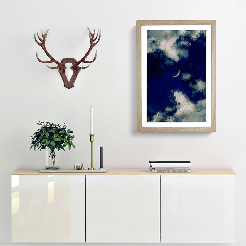 Crescent Moon Through the Clouds in Abstract - Picture Frame Graphic Art Print, Oak Framed, 36cm H x 27cm W x 2cm D