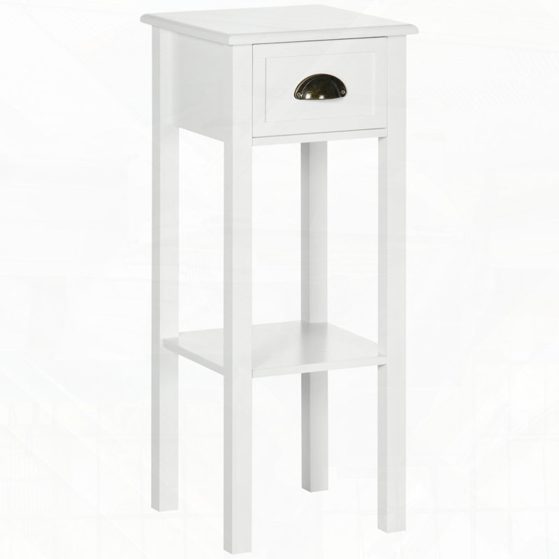 2-tier Side Table with Drawer and Storage Shelf, Modern Beside Table, White, 29.5" H x 11.75" W x 11.75" D, 1