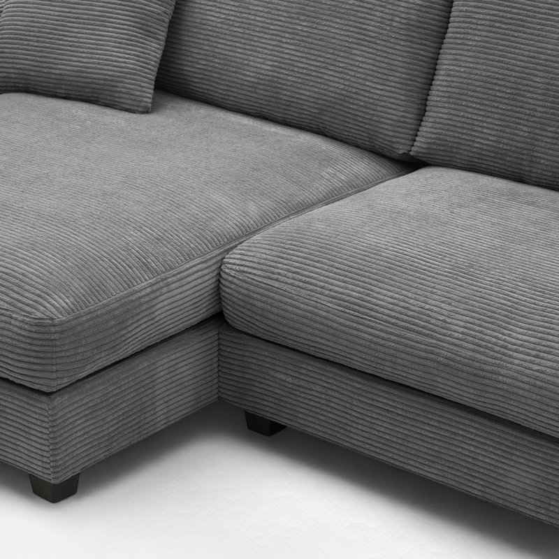 Oversized Sectional Sofa With Chaise, Gray Corduroy