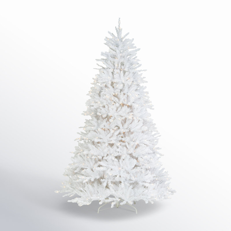 The Holiday Aisle® Dunhill Fir White Tree with Clear Lights, 9'