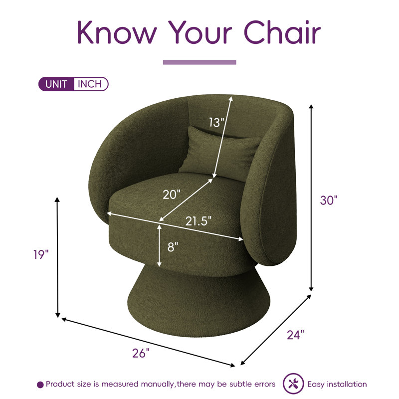 Fauteuil demi-tonneau pivotant rembourré (ensemble de 2), Ours en peluche vert