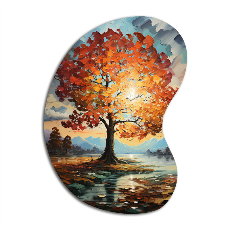 Ornement érable orange sarcelle majestueux - arbre en forme de flèche d'érable décorative murale en métal, H 31 po x l 22 po