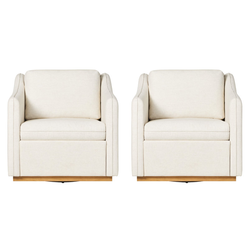 2-Pack Modern Farmhouse Upholstered Swivel Armchairs, Cream