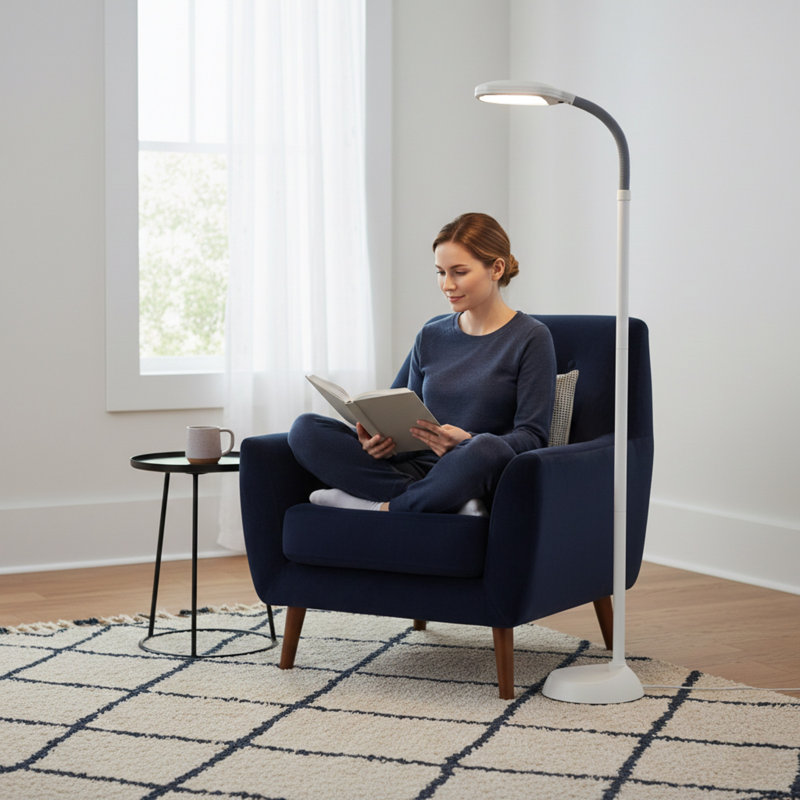 Lampe de travail sur pied Sunlight, Blanc, 73.5"