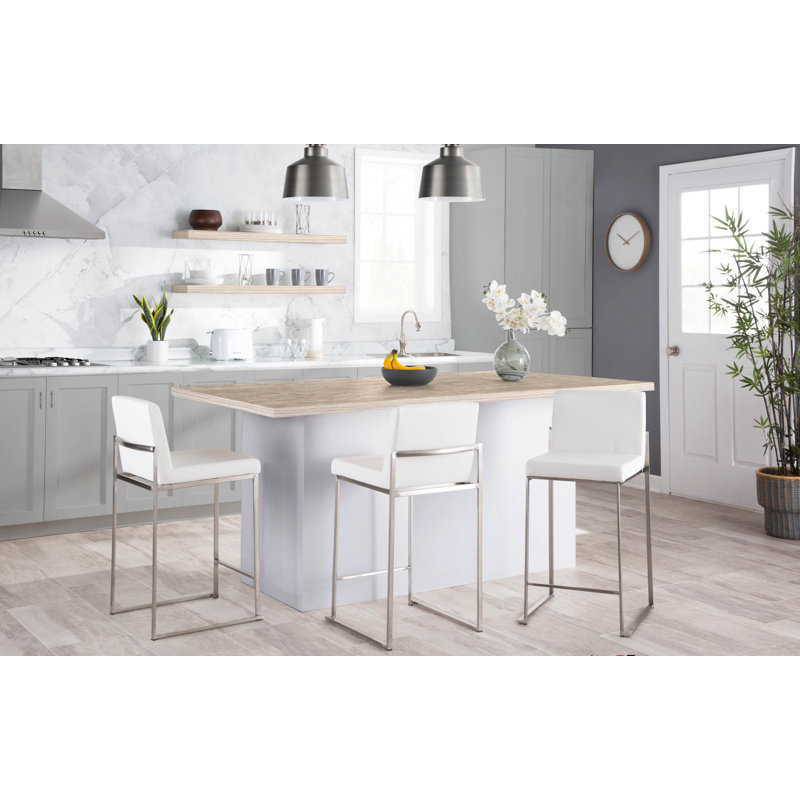 Tabouret de bar et de comptoir Brieon, Tabouret de comptoir (siège d'une hauteur de 26 p, Blanc / acier inoxydable
