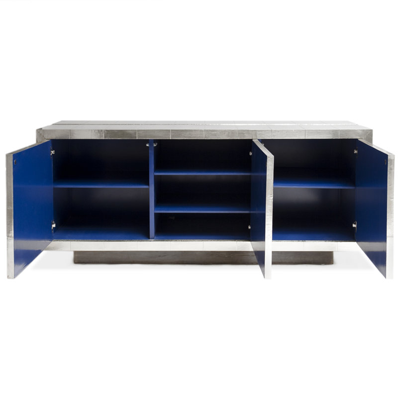Handcrafted Nickel-Plated Metal 70" Credenza with Navy Interior