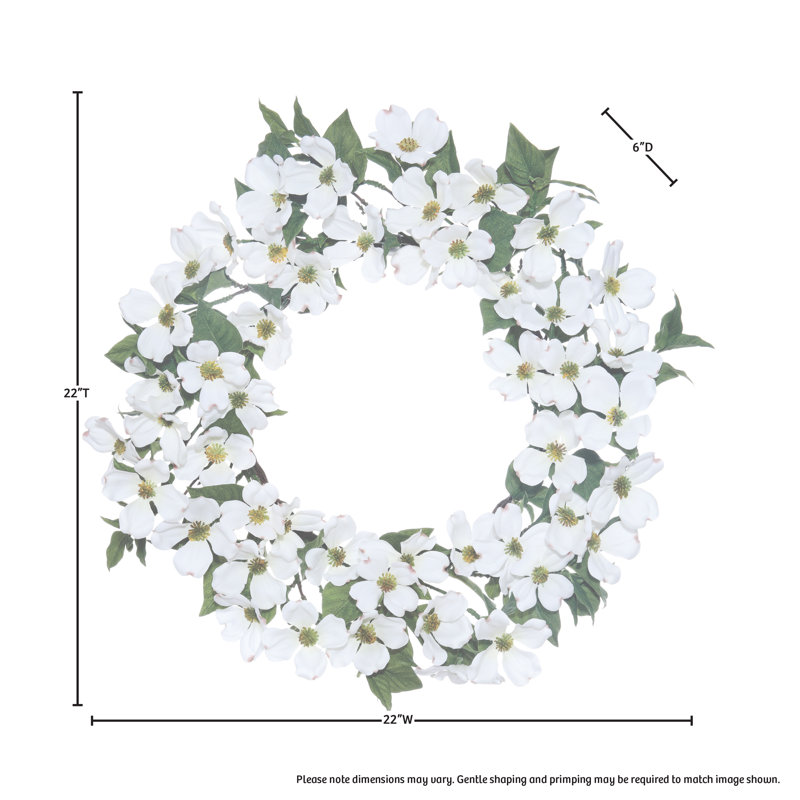 20" Polyester Dogwood Wreath, White