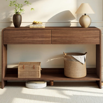 Dulane 55" Modern Console Table with 2 Drawers,Open Shelf ,Curved Edges,Brown
