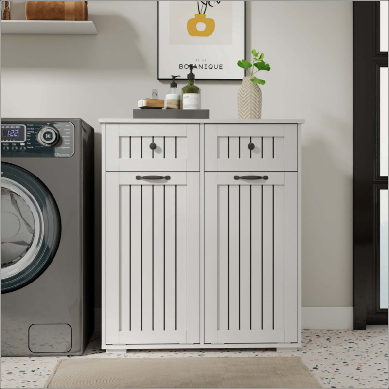 Armoire à linge avec 2 paniers à linge amovibles et 2 tiroirs
