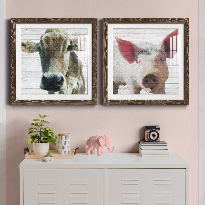 Maude - Ensemble de 2 peintures encadrées, H 27,5 po x l 55 po x P 1,5 po, Cadre noyer