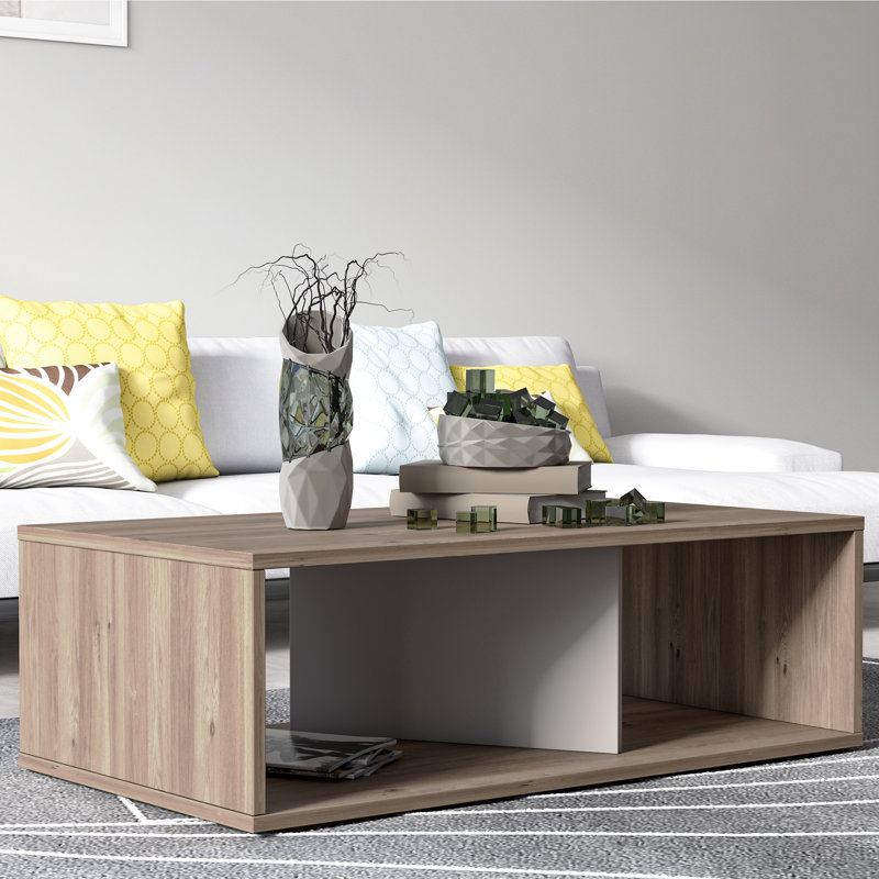 Cury Center Coffee Table, Modern Tea Table with Storage Shelf, 110 x 55 x 32 cm Cocktail Table, Oak/White