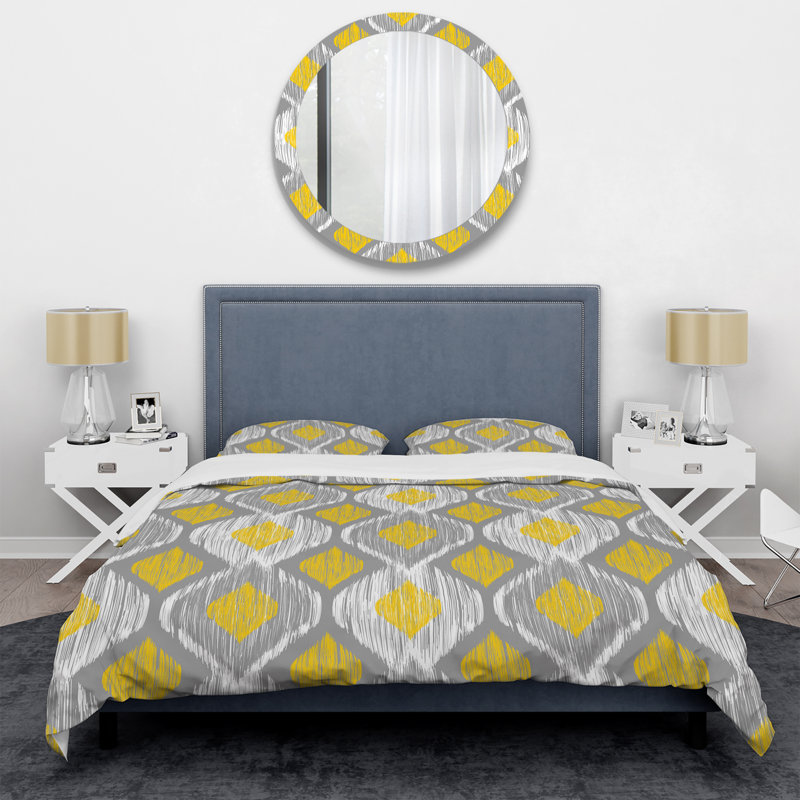 Ensemble de housse de couette jaune et gris, Housse de couette pour grand lit et 2 taies décor