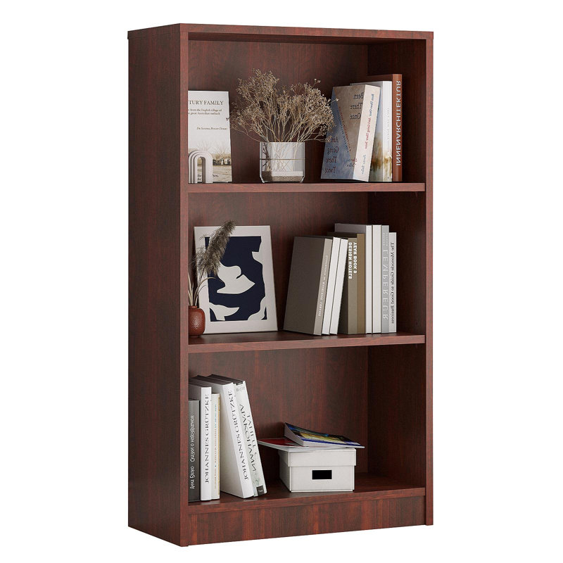 Bibliothèque autoportante à 3 tablettes en bois réglables pour bureau à domicile, 3 couches, Cerisier