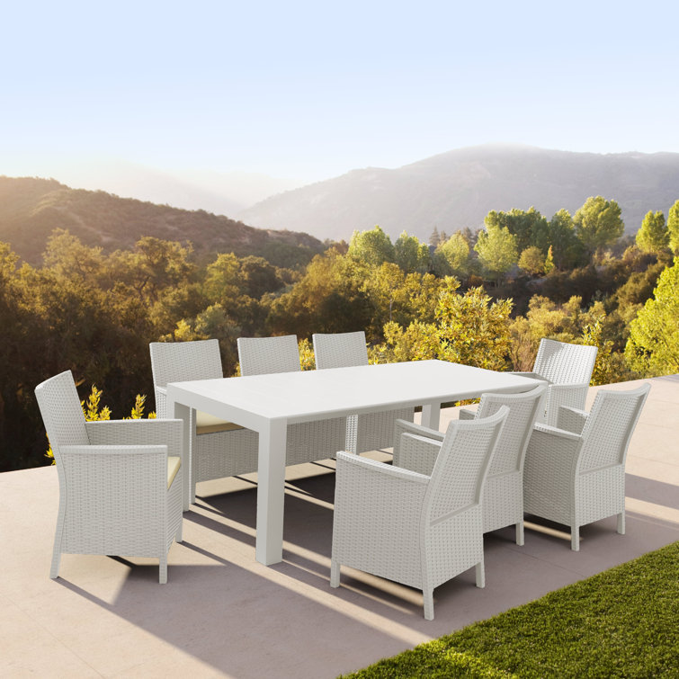 Tomeica 8 - Person Patio Dining Set with Rectangular Table , Cushions Included
