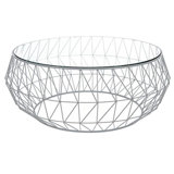 Deauville 39"  Round Glass Top Lightweight Coffee Table with Geometric Metal Base
