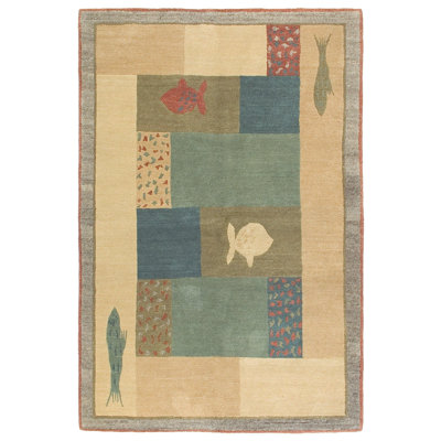 Lagoon Wool Geometric Area Rug in Blue/Gold