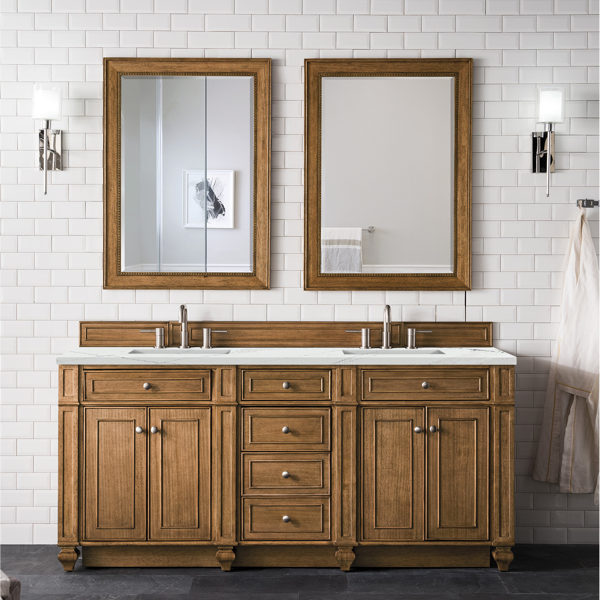 Bristol 72'' W Double Vanity, Ethereal Noctis, 8" Widespread, Saddle Brown