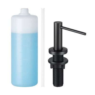 Matte Black Built-In Soap Dispenser for Kitchen Sink - Stainless Steel Deck Mount Pump with 17oz Refillable Bottle