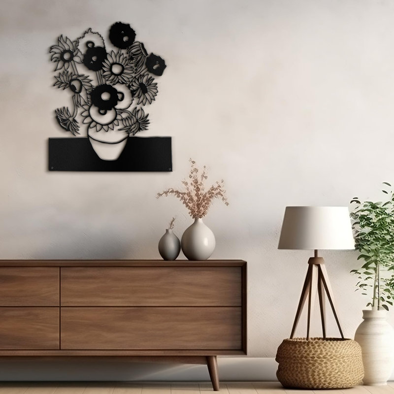 Décoration murale en métal, Noir, H 30 po x l 30 po x P 0,05 po