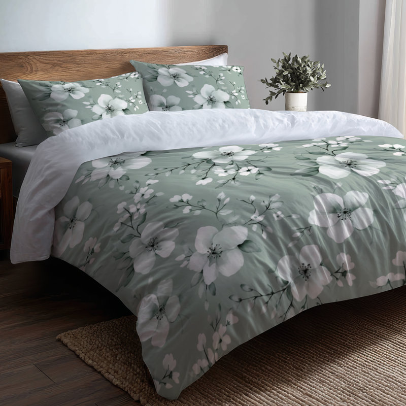 Ensemble de housse de couette Floral Bedding 3 - Country Farmhouse Sage Blossom Drift