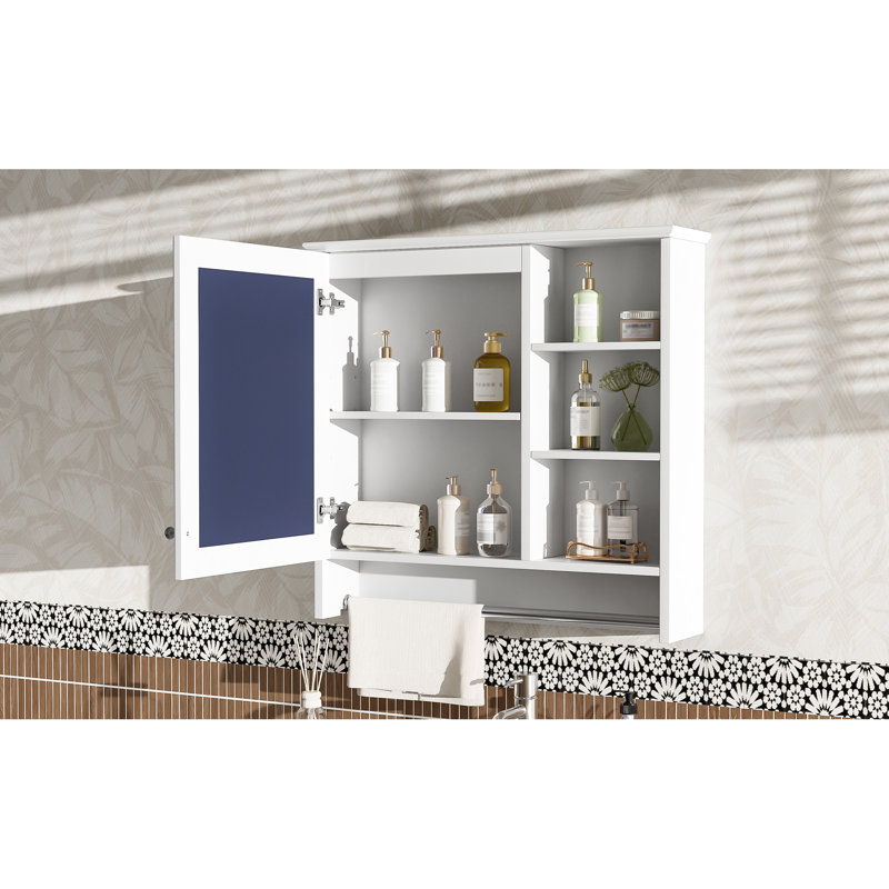 Wall-Mount 2-In-1 Mirror Cabinet With Adjustable Shelf, Accent Cabinet, White