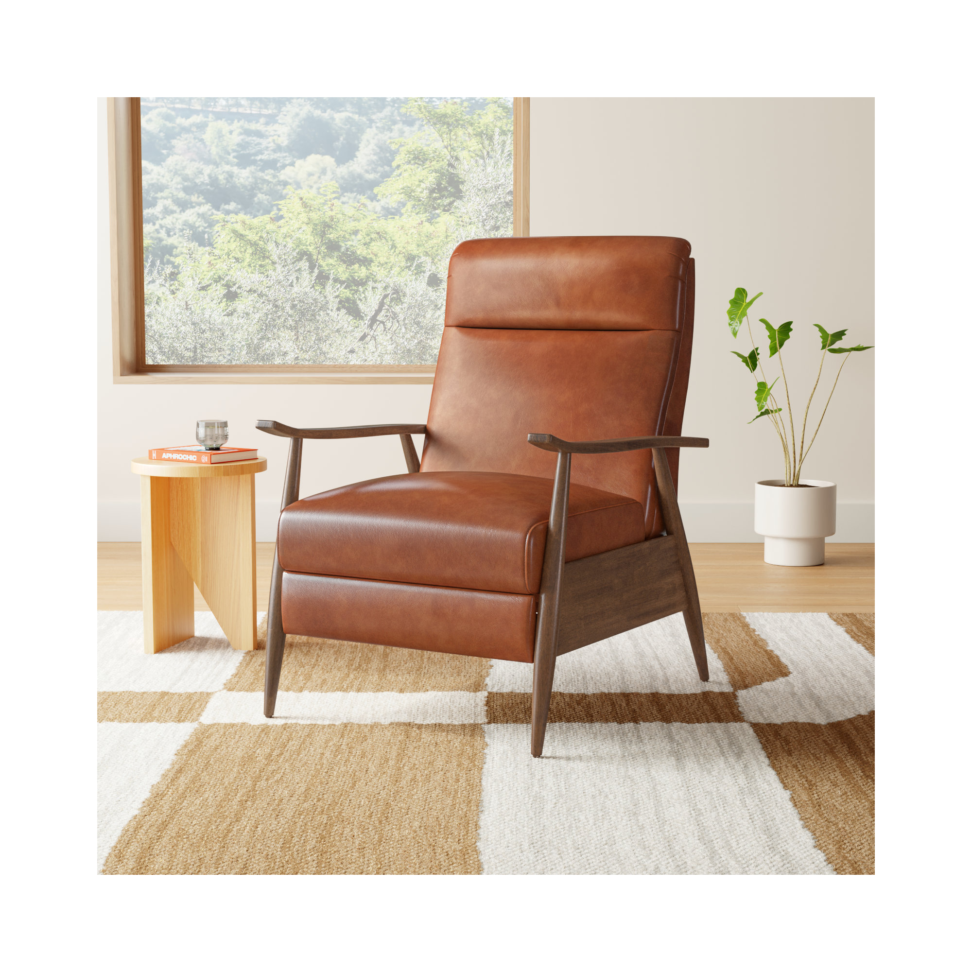 Imona 30" Wide Leather Recliner, Caramel Pebbled Faux Leather