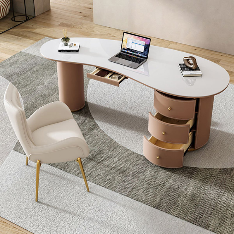 Bureau de direction avec tiroirs blanc et brun, H 29,53 po x l 78,74 po x P 27,56 po