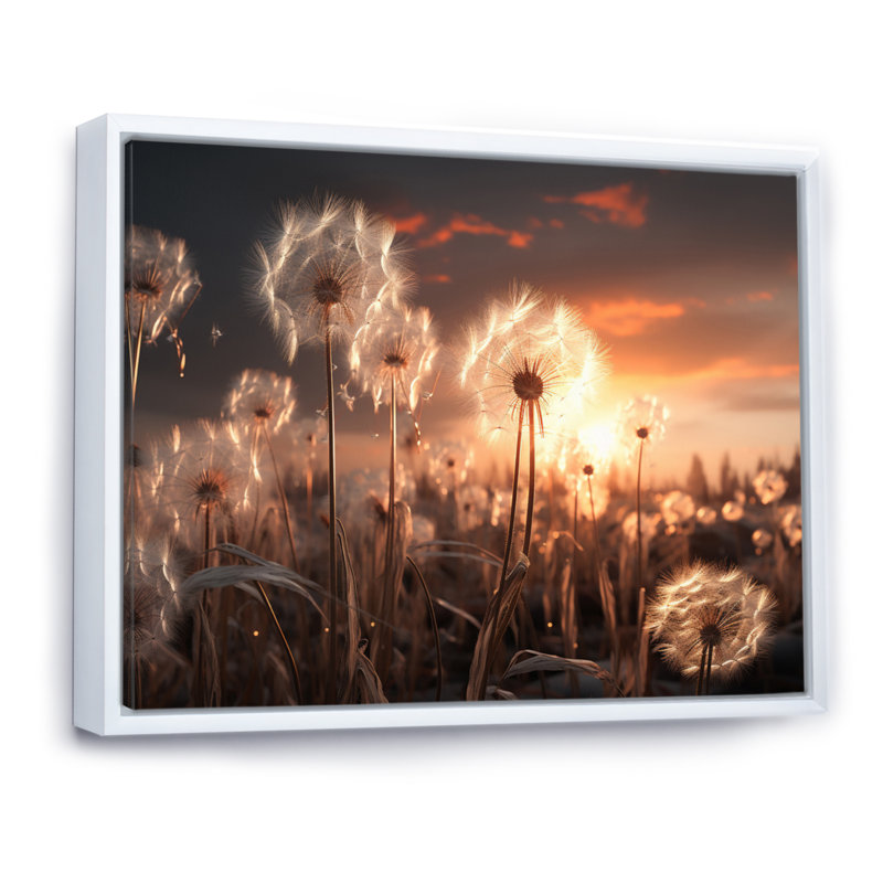 «Sunset Dandelion Field III», reproduction sur toile, H 12 po x l 20 po x P 1 po, Cadre flottant blanc