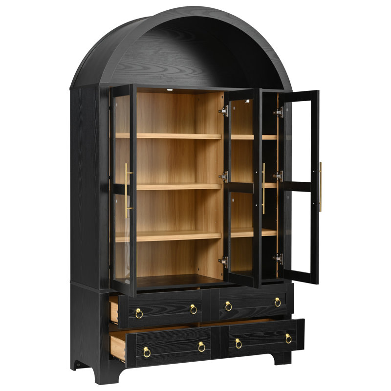 Armoire de cuisine cintrée de 185 cm de haut avec 3 portes en acrylique transparent, 4 tiroirs et étagères réglables, meuble de rangement pour salle à manger