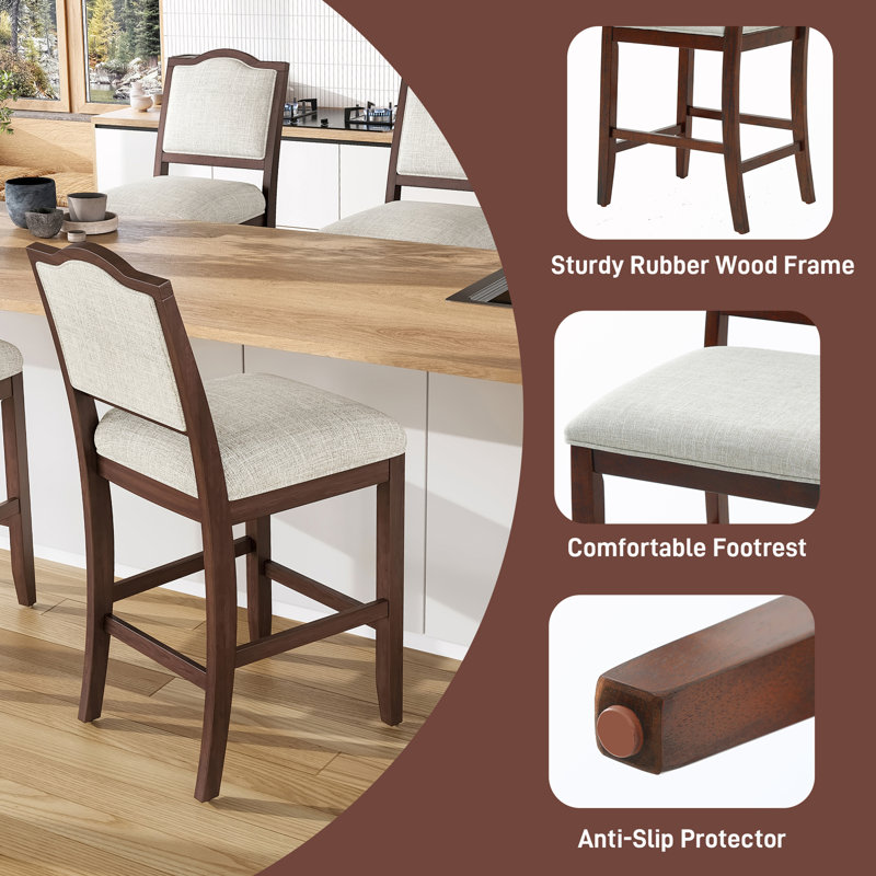 Upholstered Bar Stools With Back(Set Of 2), Brown