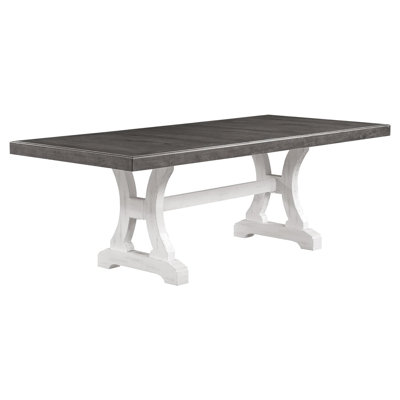 Eya Extendable Dining Table, 68-86 Inch Gray Top, Distressed White