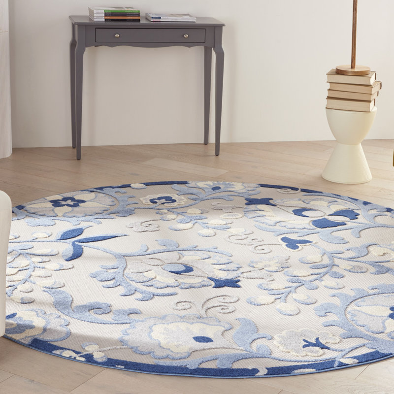 Floral Indoor / Outdoor Rug, Round 4'
