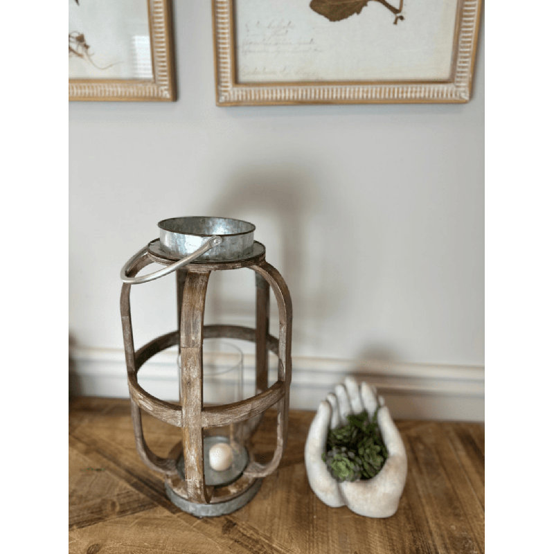 Wood Tabletop Lantern, Distressed Walnut, 15.60" H x 8.90" W