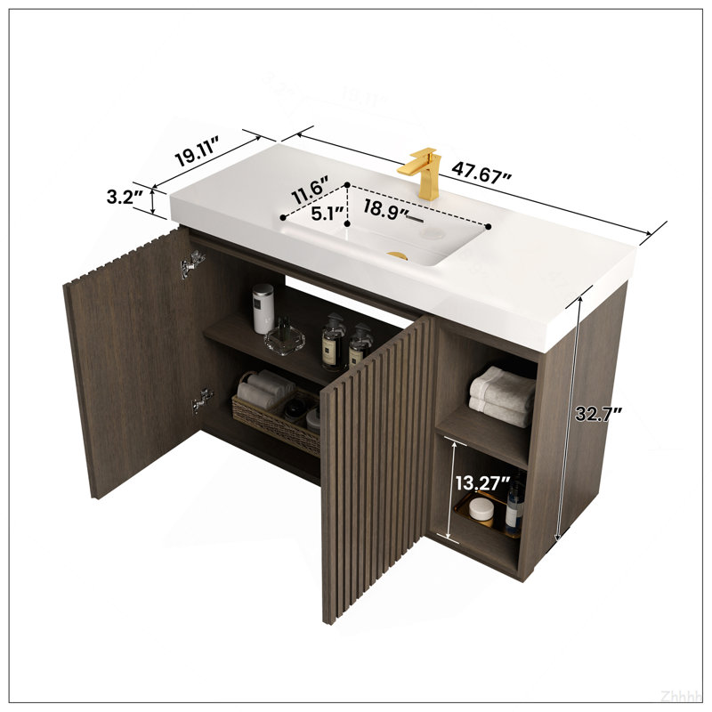 Meuble-lavabo sur pied en chêne fumé GALAN, White/Oak/Smoke