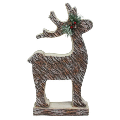 19" Brown and Silver Wood Look Deer Statue Christmas Decor