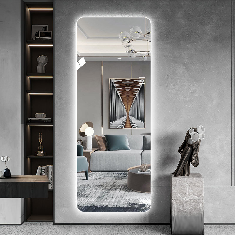 Cheral 64'' x 21'' Frameless Wall Mounted Full Length Mirror with Tri-Color Lighting & Touch Button