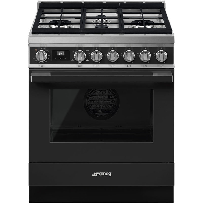 SMEG Cuisinière à gaz autoportante 30 po 3,6 pi³ Portofino, Noir mat