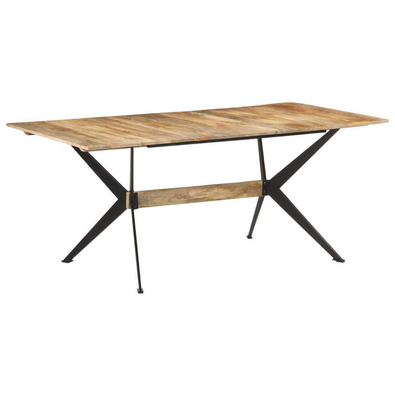 Khaleesi Mango Rectangular Wood Top Dining Table with Steel Base, Light Brown