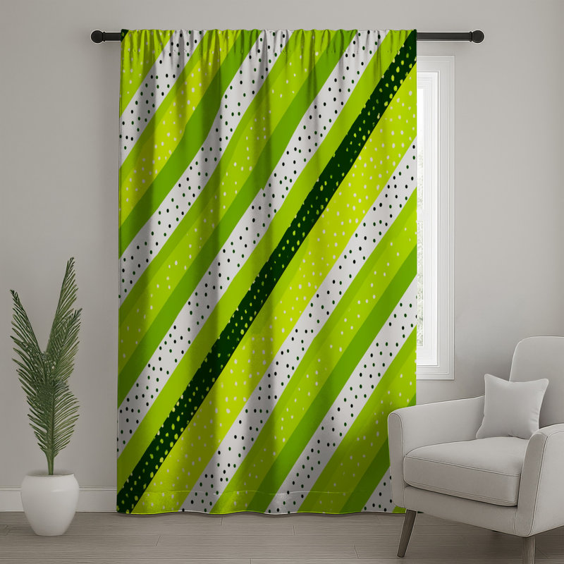 Rideaux vert à rayures et voilages à motif - 1 panneau, 50 po x 92 po - 1 panneau, Blocage